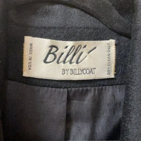 Billi Black Collared Long Sleeve Long Trench/ Winter Coat 100% Pure Wool - Picture 3 of 8
